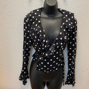 Lisa Says Gah polka dot wrap shirt SZ S